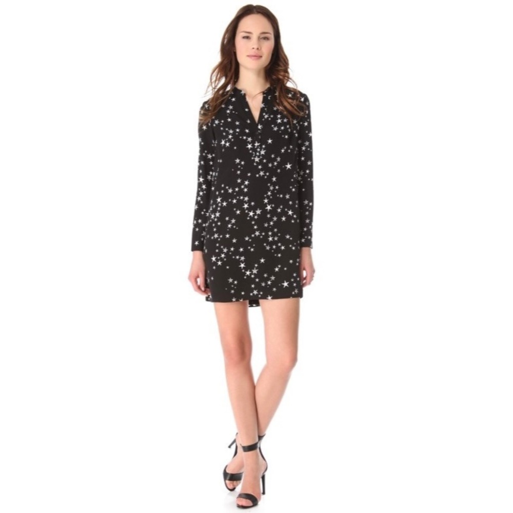 Tibi Printed Silk Shfit Dress, Black